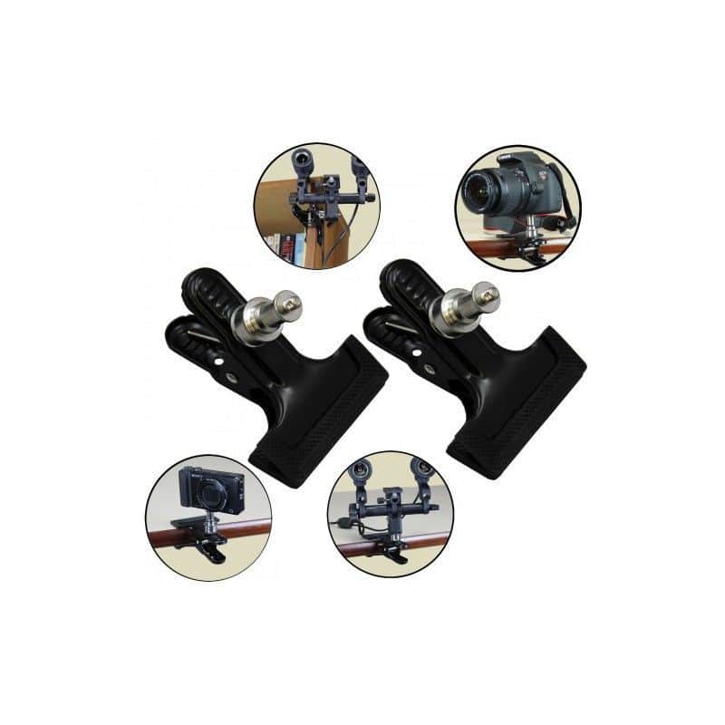 Soportes ajustables para cámaras y accesorios de fotografía.