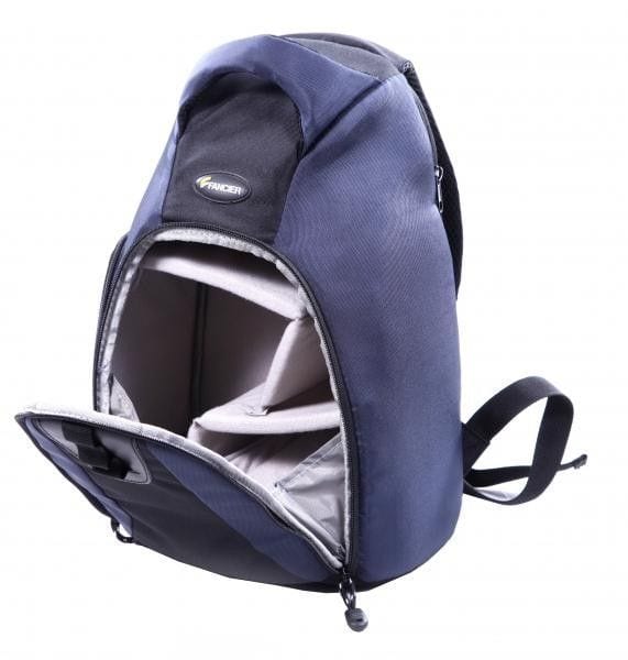 Mochila de fotografía con compartimentos para cámara y accesorios.