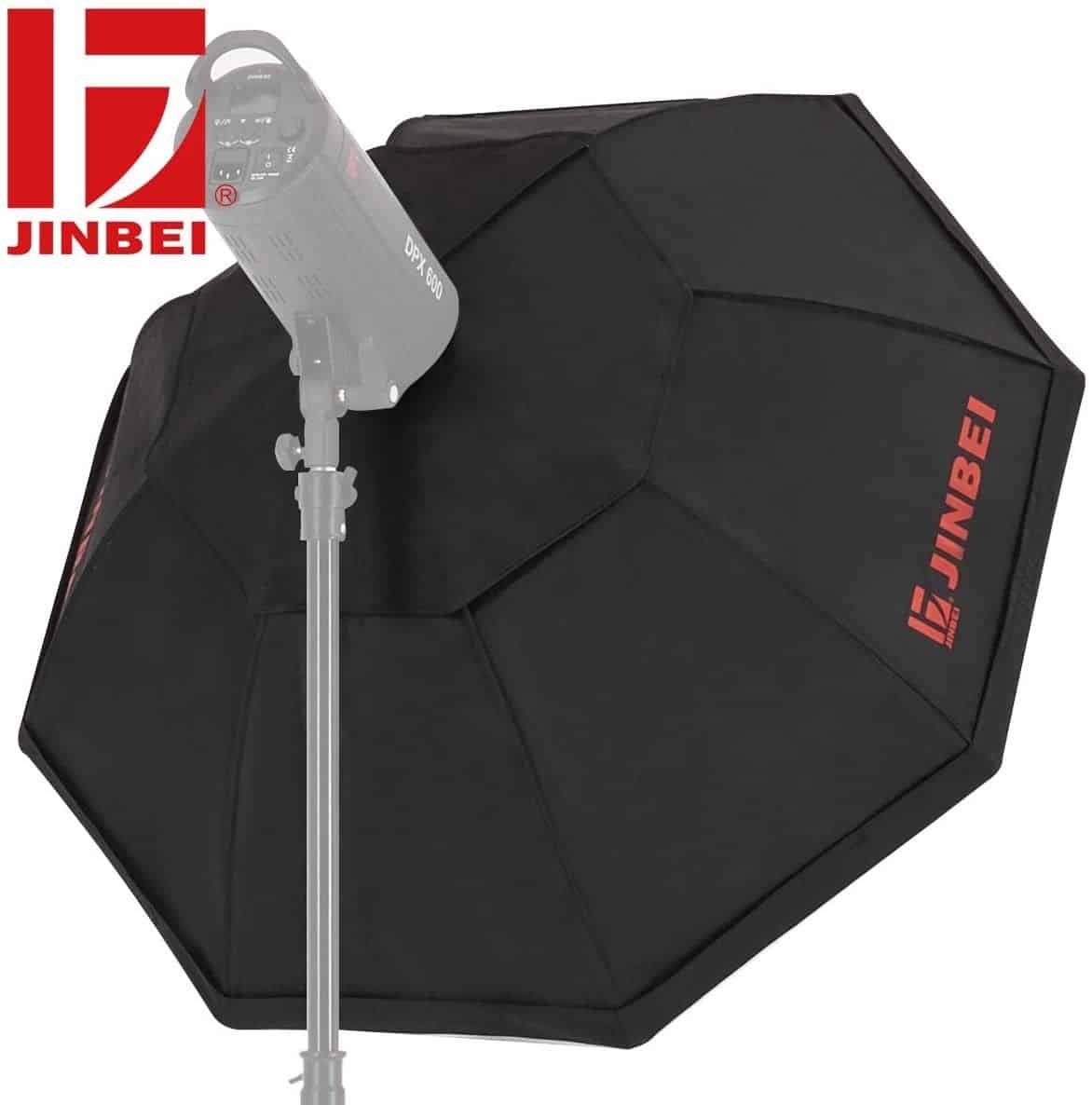 Sombrilla de fotografía negra Jinbei para estudio y exteriores.