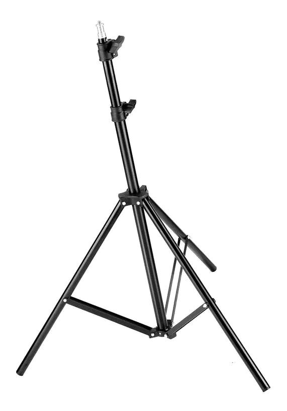 Trípode negro para cámaras y accesorios fotográficos.