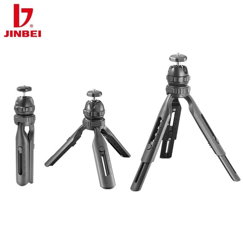 Trípodes Jinbei ajustables para cámaras y accesorios fotográficos.