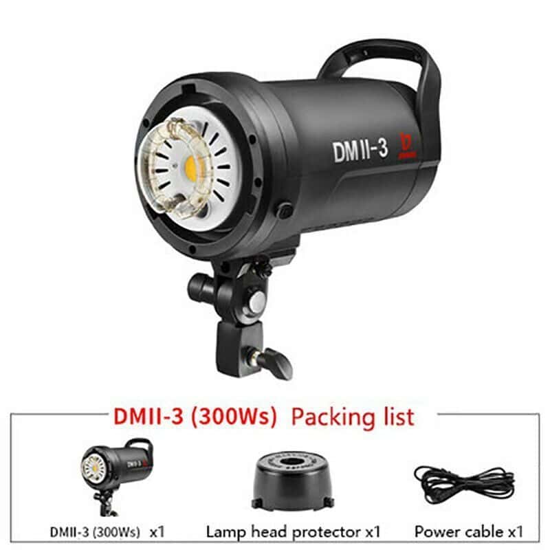 Flash de estudio Jinbei DMII-3 300W con montura Bowens para fotografía profesional.