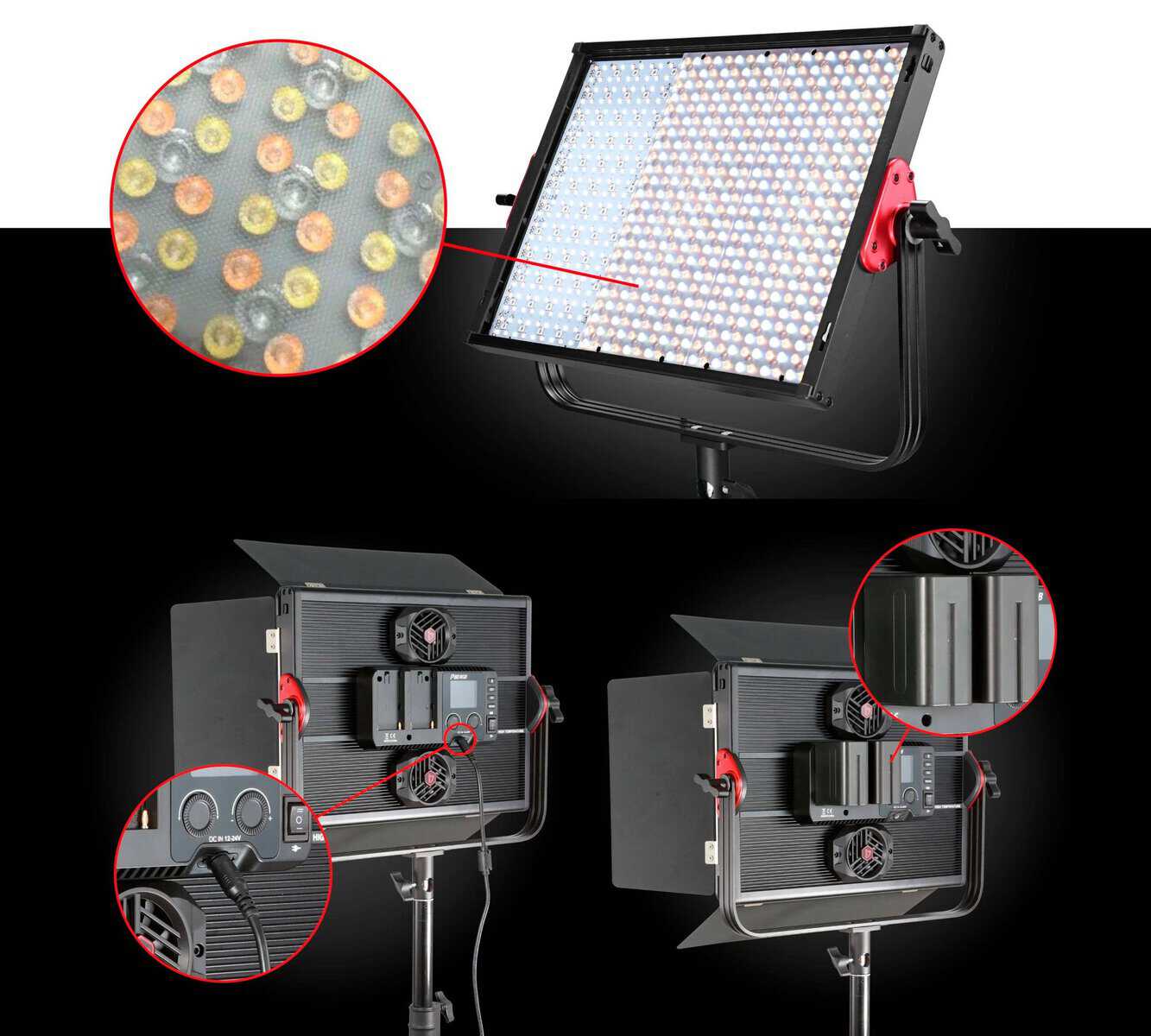 Panel LED RGB Jinbei P80-RGB con control Bluetooth y accesorios.