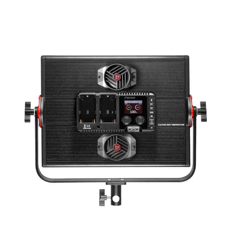 Panel LED RGB Jinbei P80-RGB con control Bluetooth y accesorios.