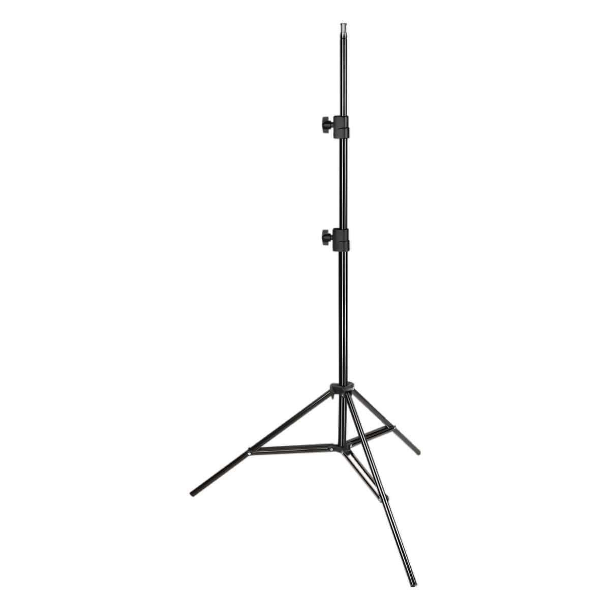 Soporte de luz de estudio con trípode y ajuste de altura.
