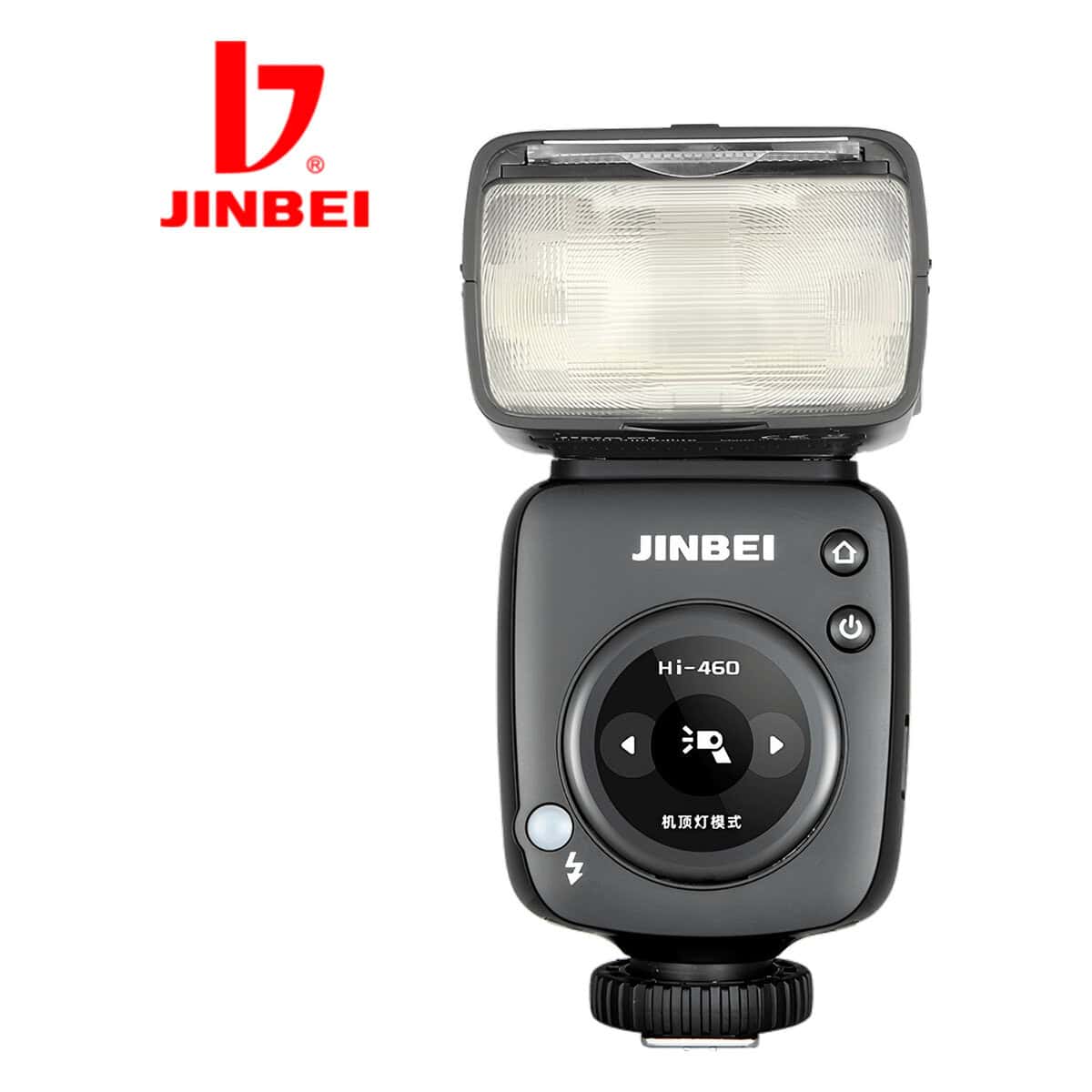 Flash Jinbei HI460max con pantalla táctil y batería para fotografía profesional.