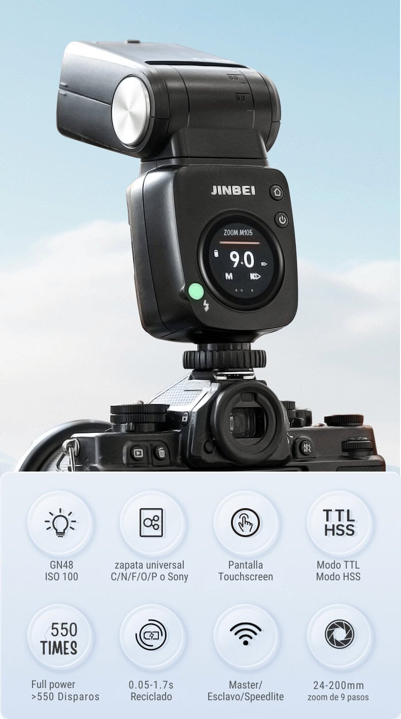 Flash Jinbei HI460max con pantalla táctil y TTL para Sony.