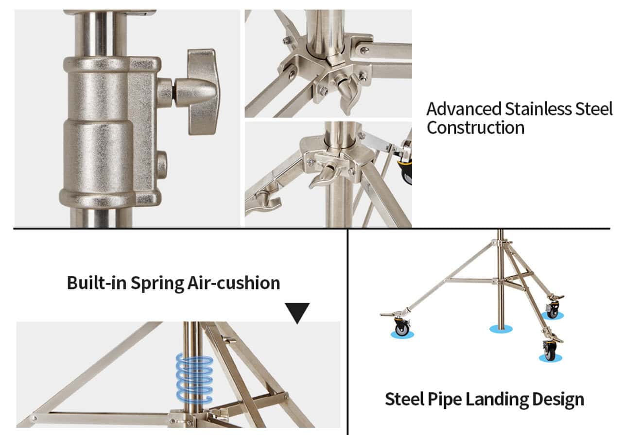 Estructura de iluminación con construcción en acero inoxidable y diseño de aterrizaje en tubo de aço.
