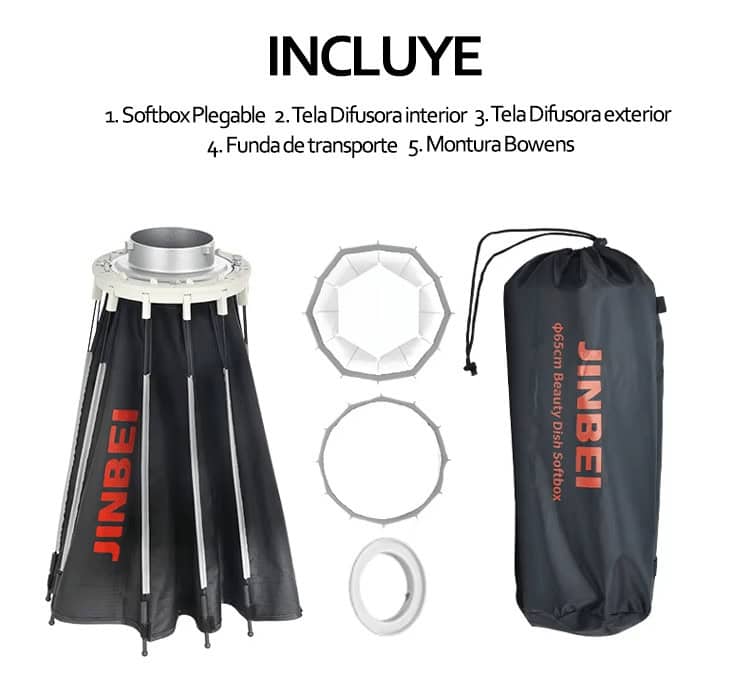 Softbox Jinbei 65cm octogonal con accesorios y bolsa de transporte.