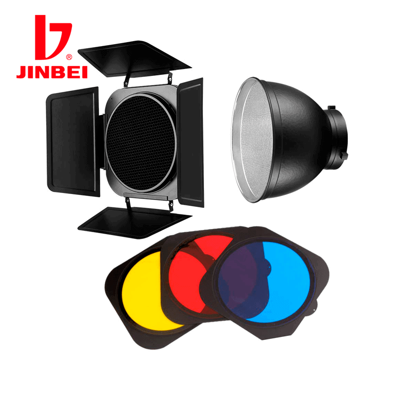 Equipo de fotografía con luz, reflector y filtros de color para fotos profesionales.