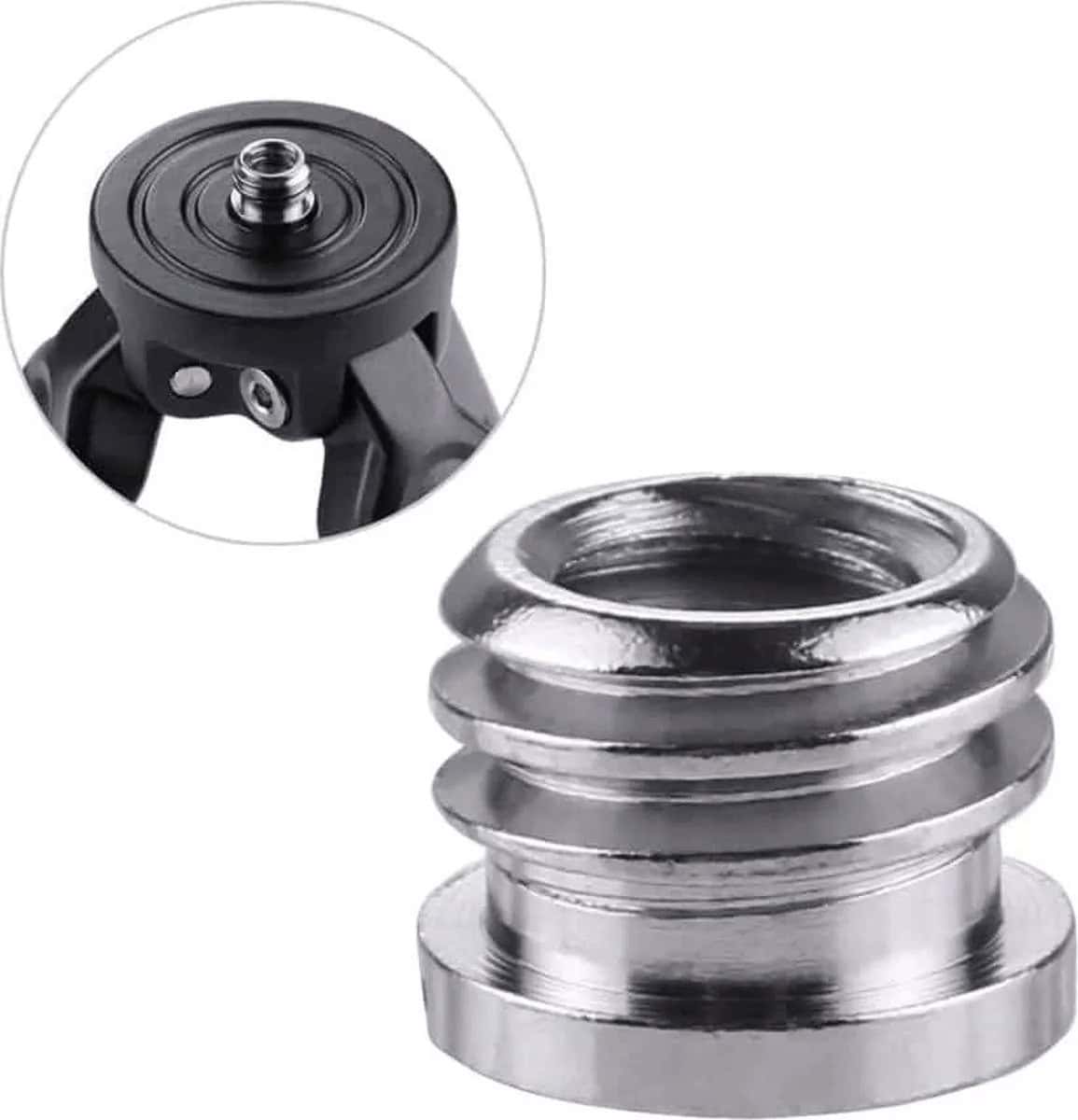 Adaptador de rosca 1/4 a 3/8 para accesorios de cámara.