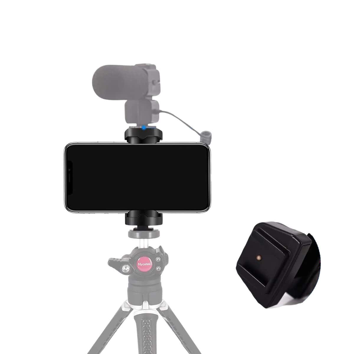 Adaptador para celular y trípode para fotografía profesional.
