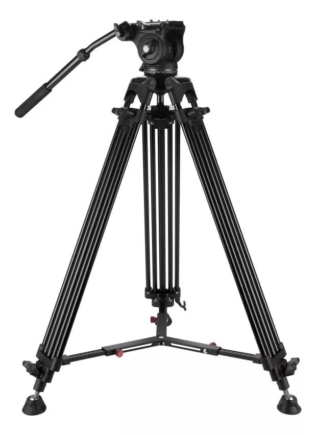 Trípode de video profesional Weifeng WT-616T con cabezal fluido y accesorios.