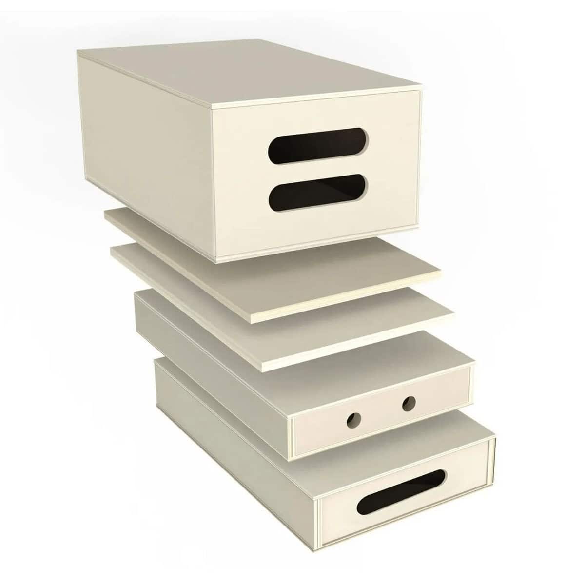 Cajas apilables para almacenamiento y organización fotográfica.