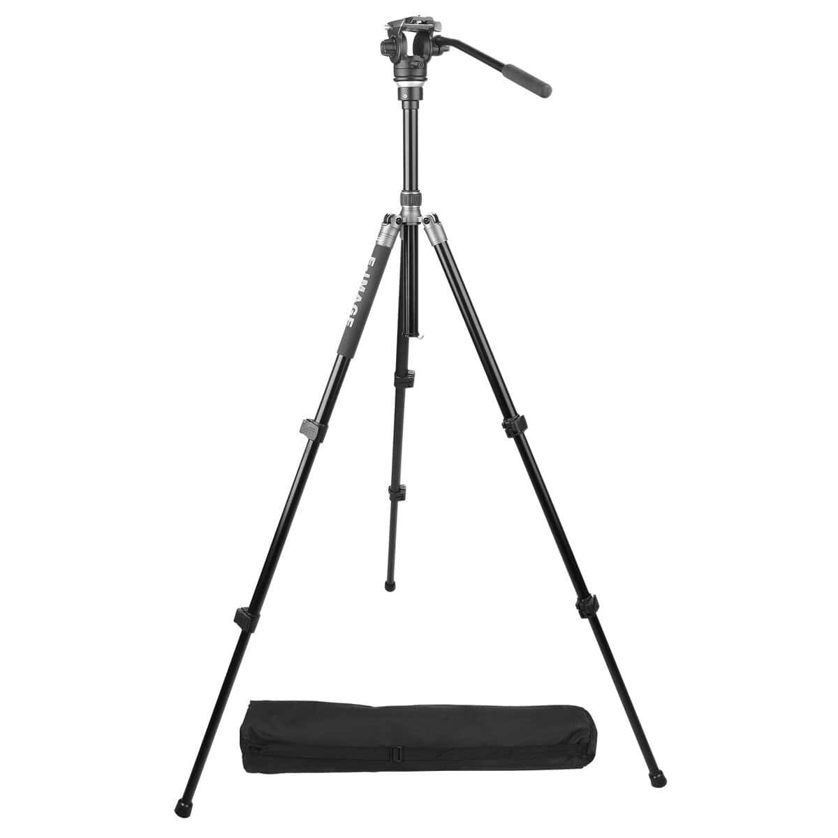 Trípode profesional E-image TA604 PLUS con cabezal fluido y bolsa de transporte.