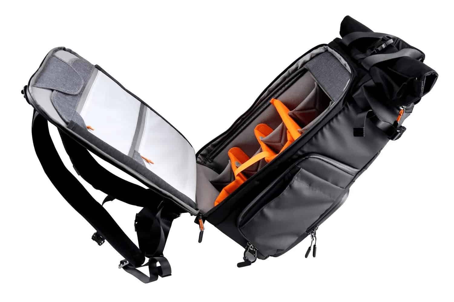 Mochila para fotografía E-image Explore 20 en color negro con compartimentos.