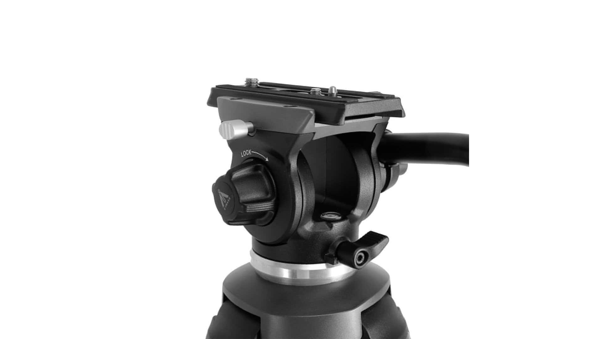 Cabezal de trípode con cabezal fluido para fotografía profesional.