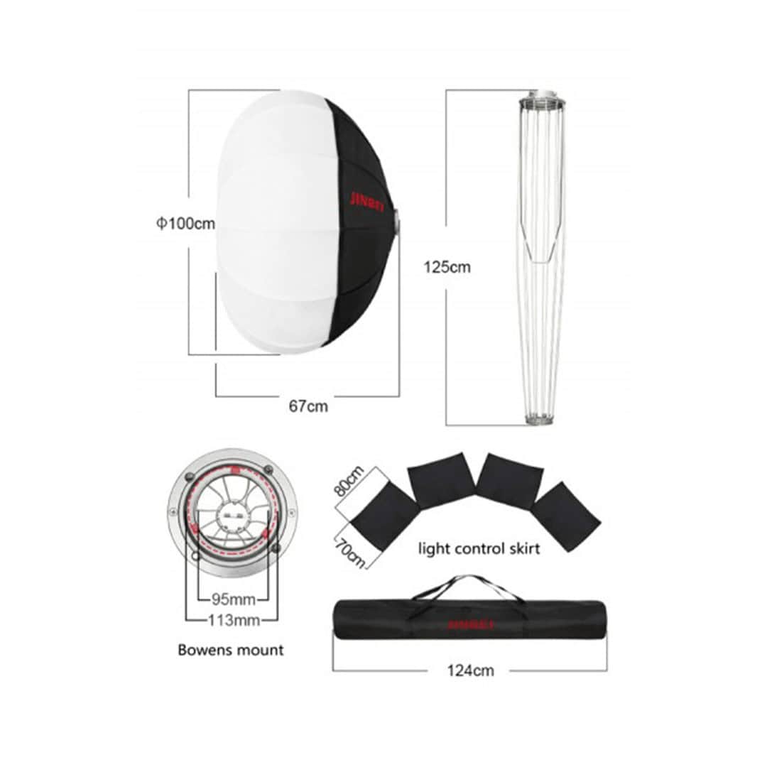 Softbox de 100cm para fotografía con cortina y accesorios Jinbei y Bowens.