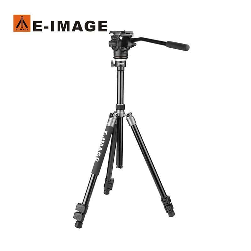 Trípode profesional E-image TA604 PLUS con cabezal fluido y accesorios.