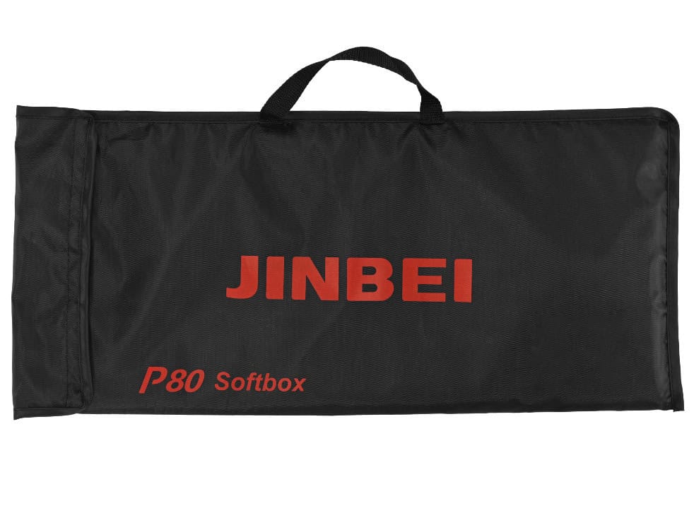 Funda de transporte para Softbox Jinbei P80 en color negro con logo rojo.