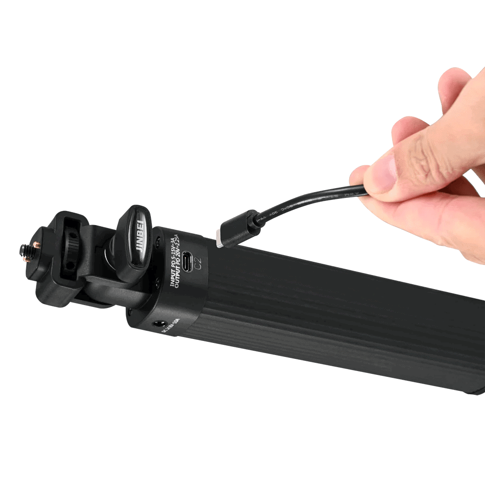 Grip para batería Jinbei BG-98 con cable de carga fotográfica.