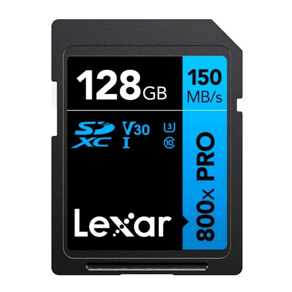 Tarjeta de memoria SDXC Lexar 128GB UHS-I V30 para fotografía y video.