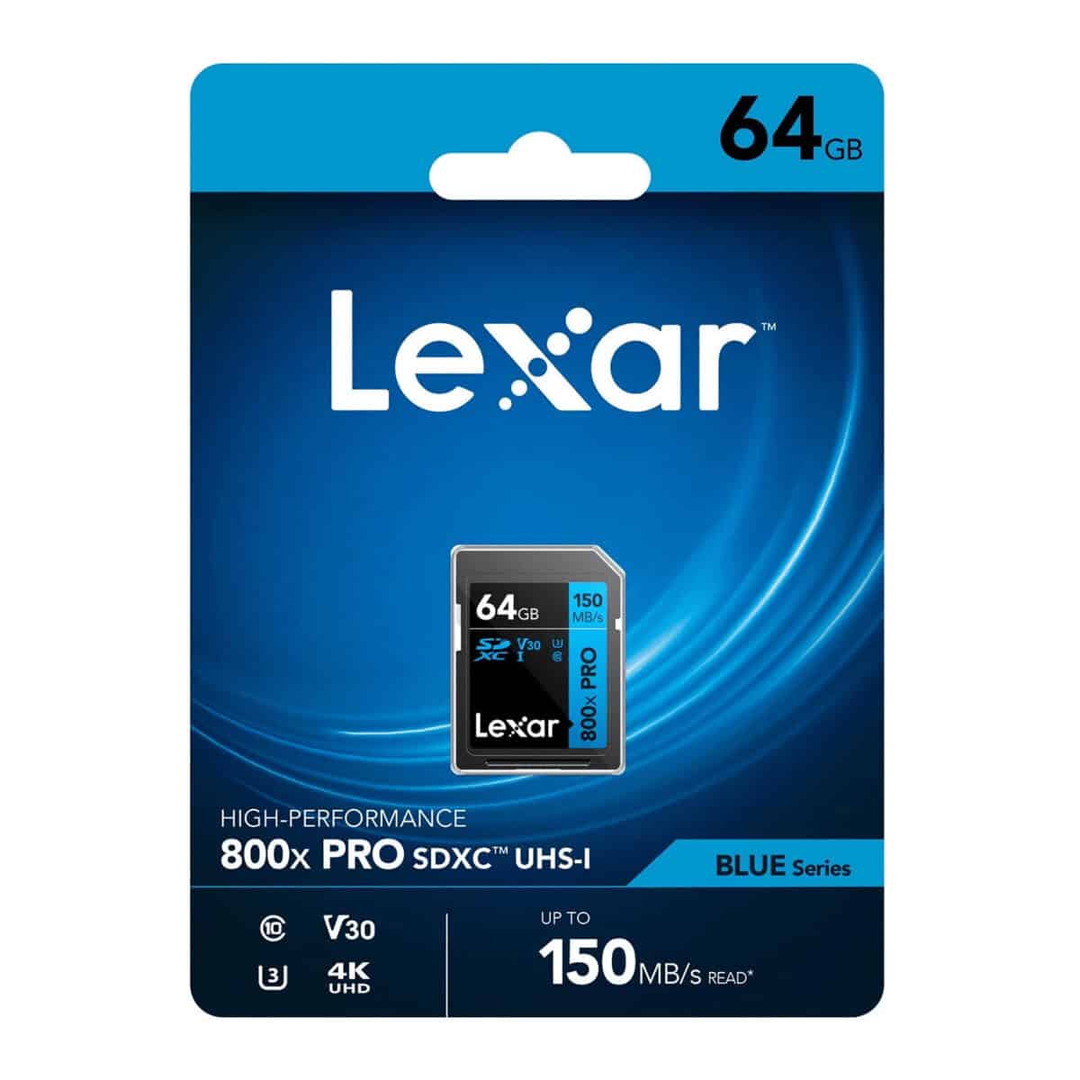 Tarjeta de memoria Lexar 64GB UHS-I V30 para fotografía y video.