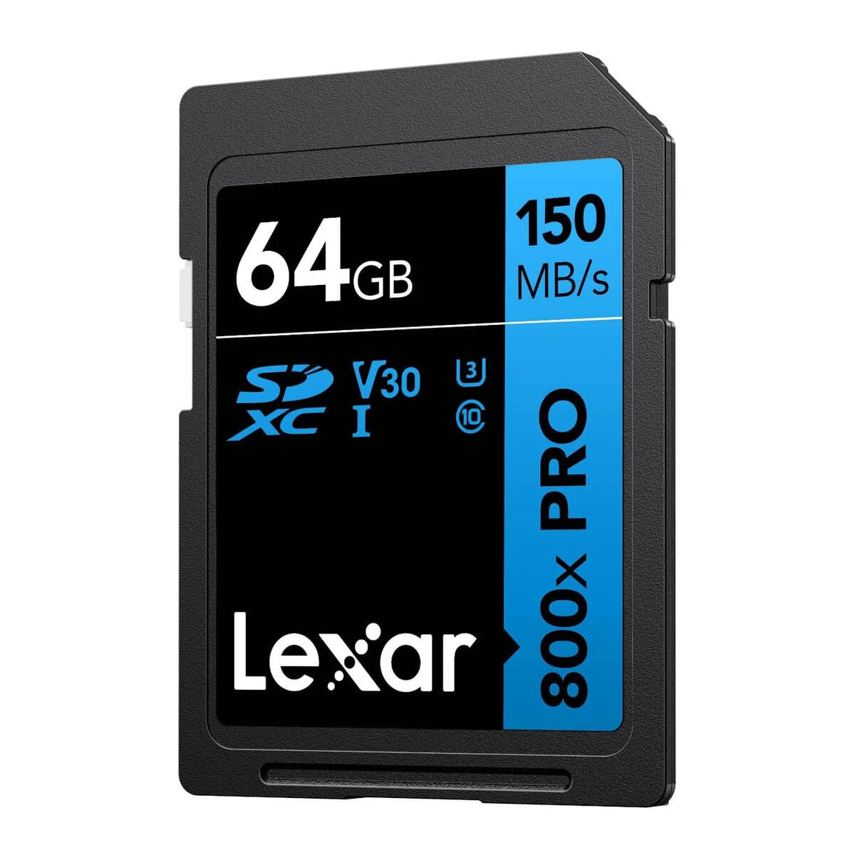 Tarjeta de memoria SDXC Lexar 64GB con velocidad de 150MB/s.