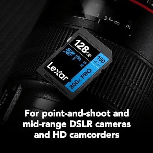Tarjeta de memoria Lexar 128GB para cámaras DSLR y HD camcorders.