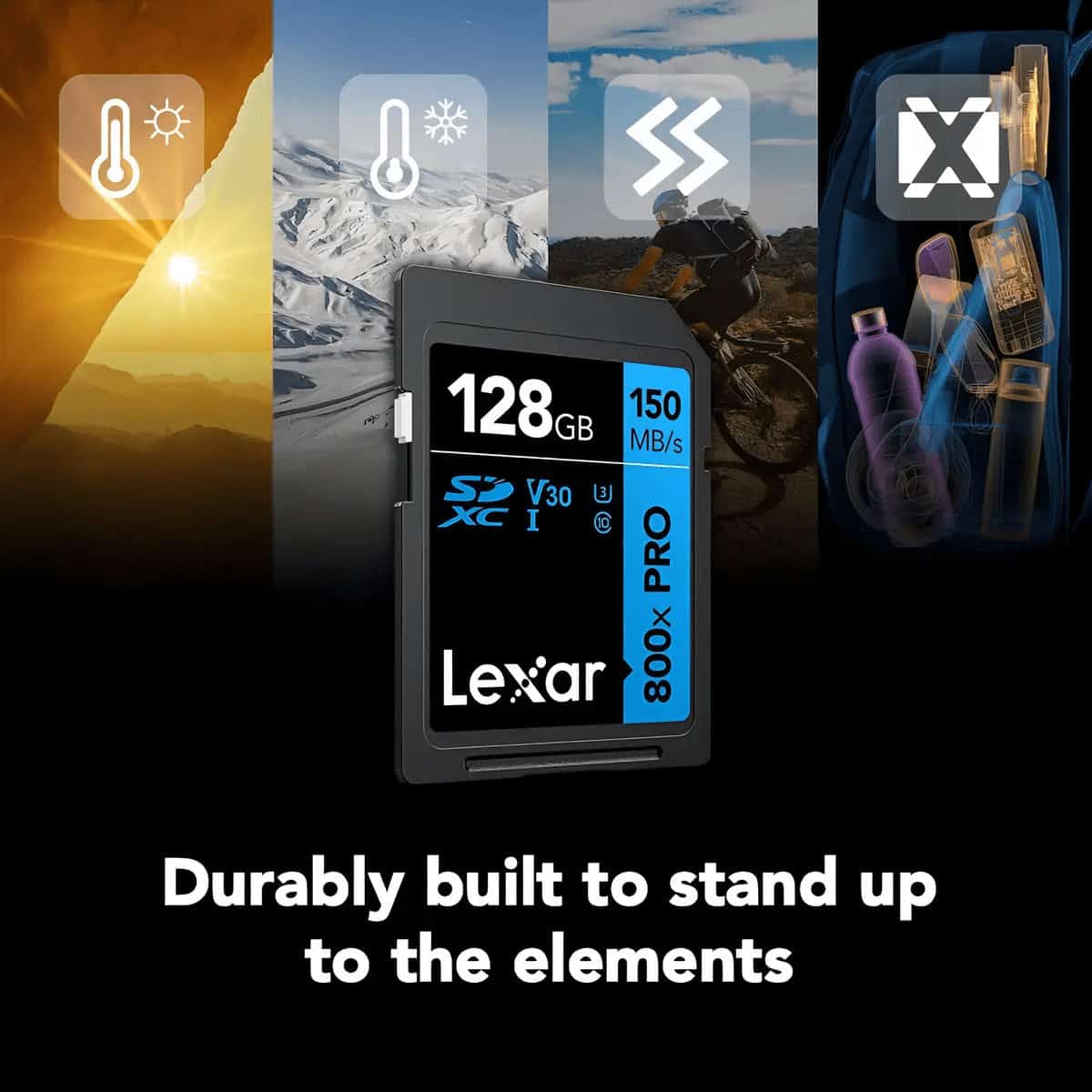 Tarjeta de memoria Lexar 128GB UHS-I V30 para fotografía y video.