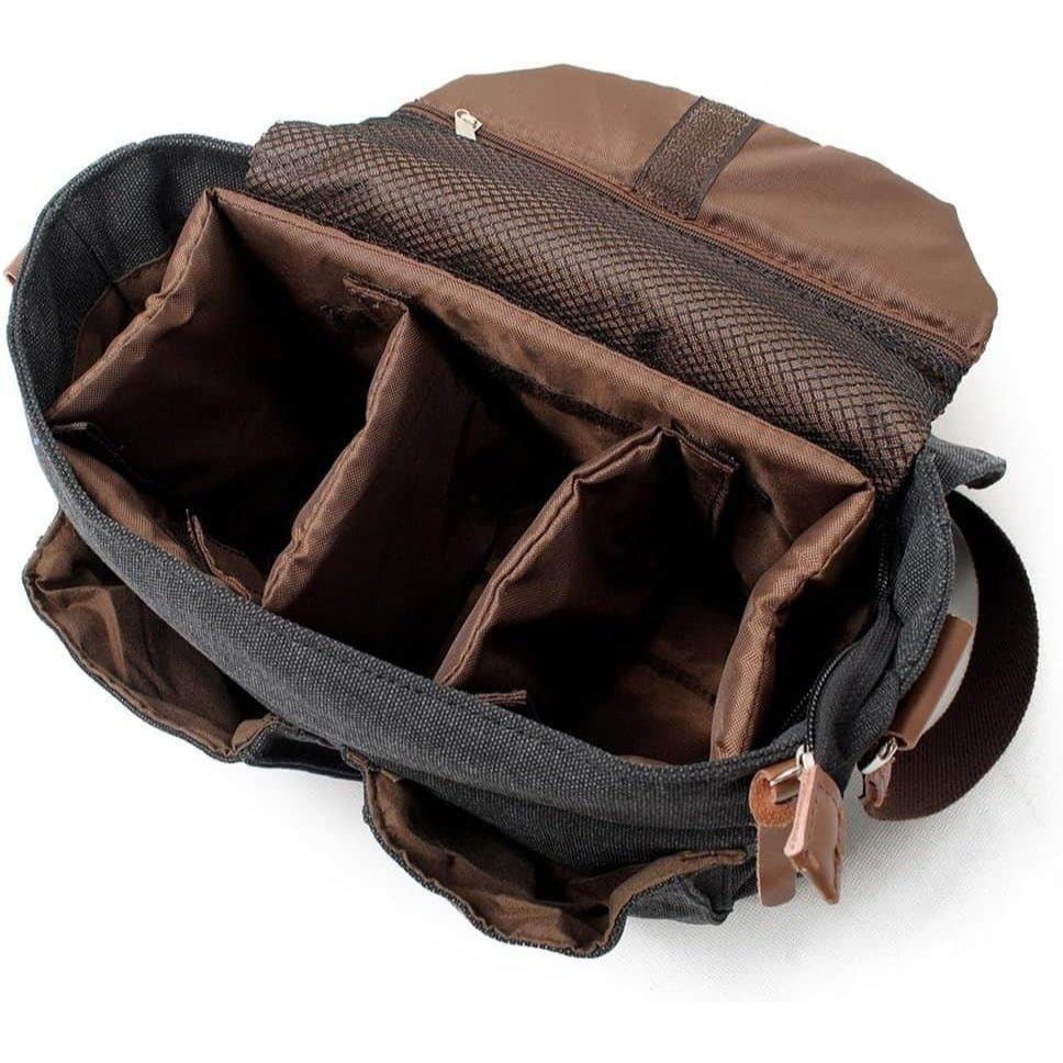 Bolso fotográfico vintage para cámaras y accesorios de fotografía.