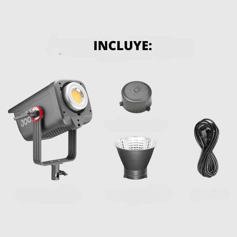 Kit de iluminación LED Jinbei JL-300BI con accesorios para fotografía.