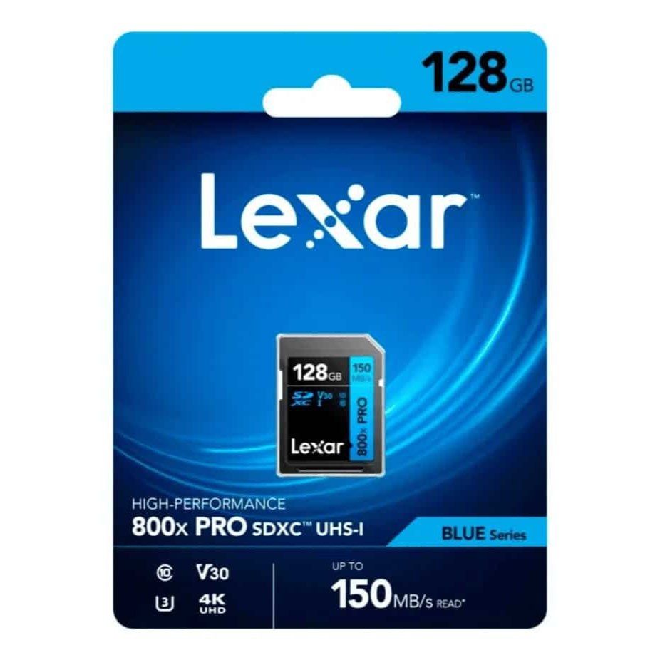 Tarjeta de memoria Lexar 128GB UHS-I V30 para fotografía y video.