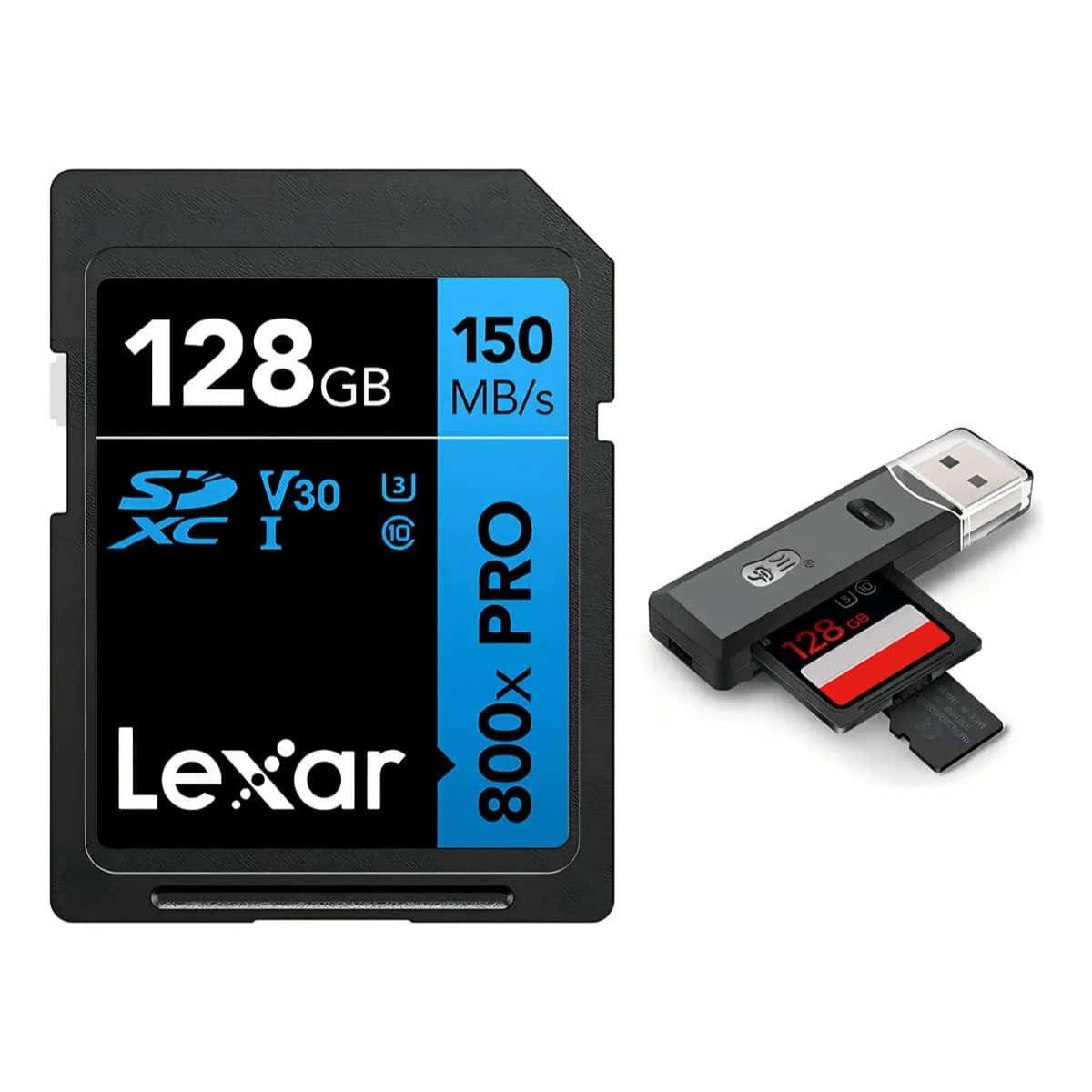 Tarjeta SD Lexar 128GB PRO con lector USB para fotografía.