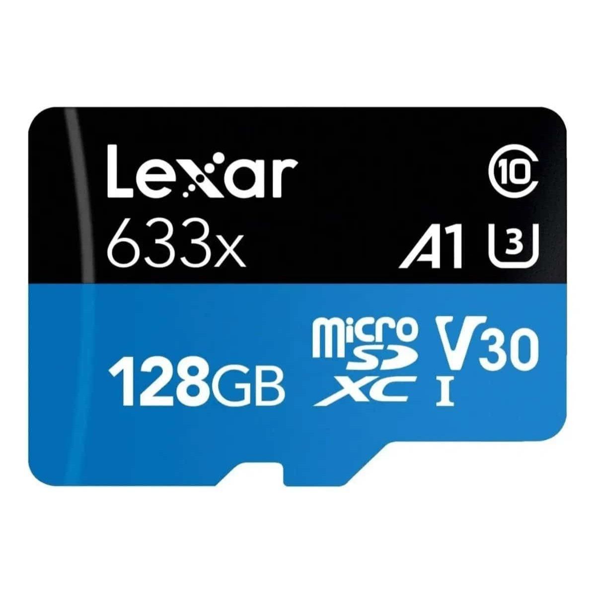 Tarjeta MicroSD Lexar 633X 128GB para fotografía y dispositivos.