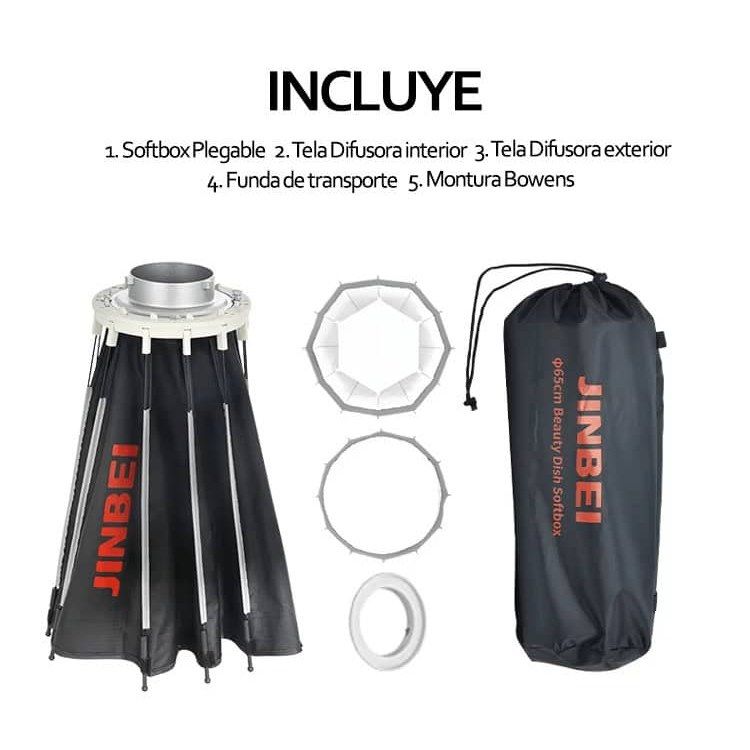 Softbox Jinbei 65cm octogonal con accesorios y bolsa de transporte.